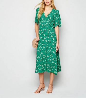 Green Floral Empire Waist Midi Dress ...